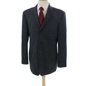 Pierre Cardin Paris Mens Striped Wool Suit Jacket Dark Gray Size 42